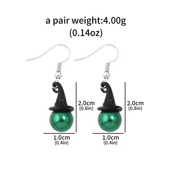 Wicked Witch Of The West Green Faux Pearl rNecklace & Earrings Set Silver Tone - Picture 8 of 12